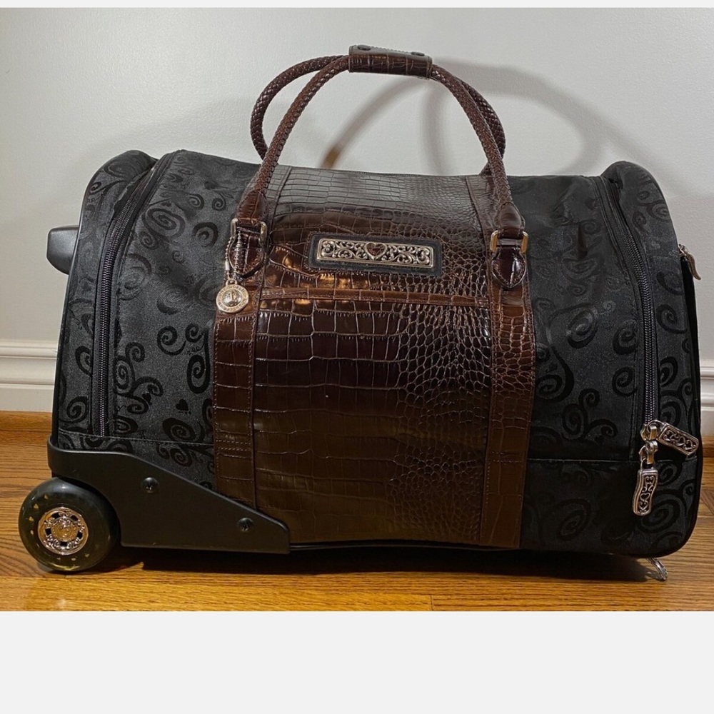 Vintage Brighton Two-Tone Croc Leather Weekender Rolling Duffle Bag